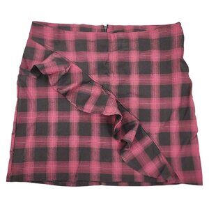 Women's Mossimo Supply Co Red Black Plaid Ruffle Skirt Size 14 Stretch Fitted